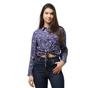 inteblu Women’s Ditsy Floral Print Casual Roll Up Long Sleeves Button Down Shirt - Long Sleeve Button Down Crop Top for Daily Wear.