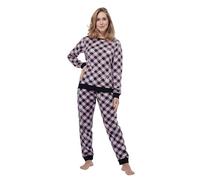 inteblu Women’s Micro Fleece Pyjama Set - Classy Check Christmas Print, Long Sleeve 2-Piece Sleepwear & Warm Cozy Winter Nightwear for Women