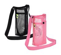 InteDesign 2PCS Mesh Water Bottle Carrier, Portable Water Bottle Bag with Adjustable Strap, Lightweight Water Bottles Carrier, Sports Bottles Bag for Hiking, Walking, Camping, Travel (Black Pink)