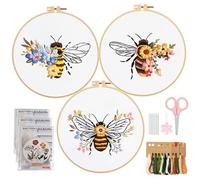 InteDesign 3PCS Embroidery Kit for Adults Beginners, DIY Stitch Craft Set, Embrodiery Gift Set with Flower Bee Pattern, Bamboo Hoop, Thread & Needles,Instruction