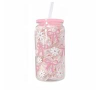 InteDesign 500ml Pink Bow Cups, Bow Plastic Straw Cups with Lids, Flower Girl Cup Smoothie Cup Pink Party for Milk, Ice Water, Juice, Coffee, Soda,Cocktail,Cold or Hot Drinks (Style 4)