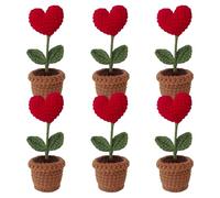 InteDesign 6 PCS Cute Crochet Heart Flower Plants, Emotional Support Crochet Plant,Handmade Crochet Heart Flower Gifts for Graduation,Opening Ceremony, Birthday,Child,Teacher,Mother,Friend's Gift,Red
