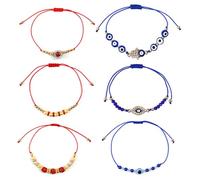 InteDesign 6PCS Rakhi Evil Eye Bracelets with Greeting Card Gifts Set Pack | Adjustable Woven Bracelet for Indian Raksha Bandhan, Bhai Dooj, Bhabhi, Brother & Sister Rakhi Thread (Red Blue)