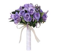 InteDesign Artificial Purple Rose Wedding Bouquet, Medium Size, 1 Count, Realistic Silk Flowers, Pre-arranged, Classic/Elegant Style, Perfect for Weddings & Home Decor