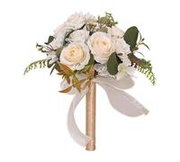 InteDesign Artificial White Rose Wedding Bouquet, Medium Size, 1 Count, Realistic Silk Flowers, Pre-arranged, Classic/Elegant Style, Perfect for Weddings & Home Decor