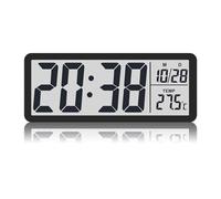 InteDesign Digital Wall Clock, Clock Bedside, Large Digital Wall with 12/24 Hr,Temperature,Charge Ports,Battery Operated, for Bedroom Living Room School Office Garage (black)