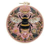 InteDesign Embroidery Kits for Beginners, DIY Embroidery Starter Kit with Elegant Pink Bee Flower Pattern Instruction,Bamboo Hoops, Threads and Needles (Bee Flower)