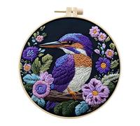InteDesign Embroidery Kits for Beginners, DIY Embroidery Starter Kit with Flowers Bird Pattern Instruction,Bamboo Hoops, Threads and Needles (Style 1)