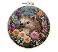 InteDesign Embroidery Kits for Beginners, DIY Embroidery Starter Kit with Flowers Bird Pattern Instruction,Bamboo Hoops, Threads and Needles (Hedgehog)