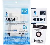 Integra Boost - 62% RH Level - 2 Gram Size - Two-Way Humidity Control Pack Incl. Replacement Indicator Cards - Moisture Balancer Packet For Food Storage & Preserving Herbs, Protects 1/4 Oz (Pack of 6)