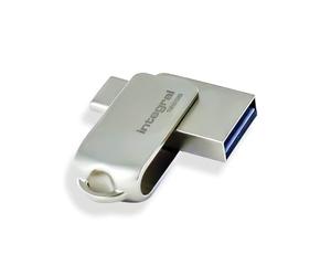 Integral 128GB 360-Dual USB 3.2 Gen 1 Type C and Type A Flash Drive with Solid Metal Casing, Fast Transfer Speeds and Simply Plug and Play IPhone 15, 16 series, Macbook Pro/Air and Ipad Pro