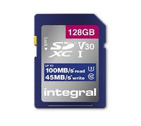 Integral Memory 128GB SDxC Premium Ultra High Speed Up to 100MB/s Reading, 45MB/s Writing, Class 10 V30 UHS-I U3 Memory Card