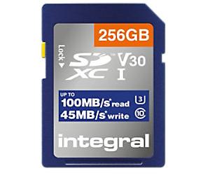 Integral 256GB SD Card SDXC UHS-1 U3 CL10 V30 UP TO R-100 MBS