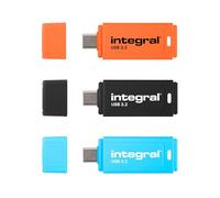 Integral 3 Pack Neon-C 32GB USB 3.2 Gen 1 Flash Drive - High-Speed Type-C/USB 3.1/3.0, NEON Black/Orange/Blue, Read 150MB/s, Write 30MB/s, Plug-and-Play, Portable Storage for PC, Mac, Laptop