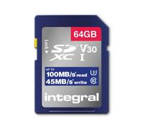 Integral INSDX64G-100V30 64GB SD CARD SDXC UHS-1 U3 CL10 V30 UP TO 100MBS READ 45MBS WRITE UHS-I
