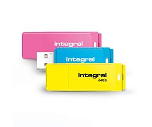 Integral 64GB Neon USB 2.0 Flash Drive 3-Pack (Pink/Blue/Yellow)