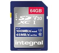 Integral INSDX64G-100V30 64GB SD CARD SDXC UHS-1 U3 CL10 V30 UP TO 100MBS READ 45MBS WRITE UHS-I