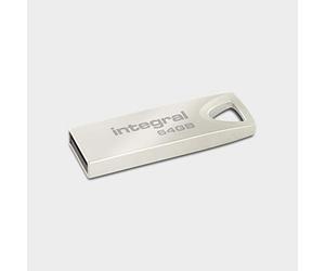 Integral 64GB USB Memory 2.0 Flash Drive Arc with metal casing for keyring, a stylish and elegant solution to transfer and back-up your files