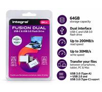 Integral Fusion Dual 64GB USB TYPE C Flash Drive Memory Stick Laptop Phone