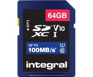 Integral INSDX64G-100V10 64GB SD Card High Speed Memory SDXC Up To 100MB/S V10 UHS U1