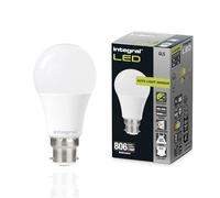 Integral LED B22 Non-Dimmable Dusk to Dawn Dual Sensor Frosted GLS Bulb - Cool White 4000K, 806lm, 8W (60W Equivalent) - Energy efficient & Ideal for Outdoor, Porch, Garage, Garden, Patio