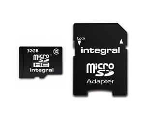 Integral Micro SD Card 32GB With SD Adapter Class 10 - INMSDH32G10-90U1