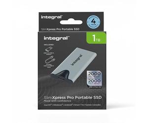 Integral SlimXpress Pro 1TB Portable SSD External Hard Drive: USB-C, 2000MB/s Read/Write, USB 3.2 Gen 2x2, Compact Design, Plug & Play, Compatible with Mac, Windows PC, Android, Xbox, PlayStation