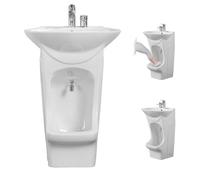 Integrated Ablution Ceramic Wash Basin, Dual Level Ablution Basin with Faucet Adjustable, Vertical Basin for Wudu Hand Face Foot Washing, Floor-Standing Basins for Bathroom Balcony(B)