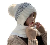 Integrated Ear Protection Windproof Cap Scarf - 2 in 1 Hooded Scarf Women, Winter Warm Knitted Hat Scarf,Thickening Beanie Hat Scarf,Winter Knitted Beanie for Women Men (UK, Alpha, One Size, B-White)