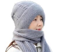 Integrated Ear Protection Windproof Cap Scarf Knitting Thickening Hat Winter,Plus Velvet Thick Winter Knitted Hat for Women (Gray)