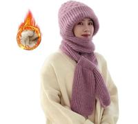 Integrated Ear Protection Windproof Cap Scarf, Plus Velvet Thick Winter Warm Knitted Hat Scarf, 2 in 1 Scarf Ear Guard Hat for Women, Thickening Beanie Hat Scarf (Skin Purple)