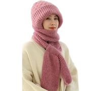 Integrated Ear Protection Windproof Cap Scarf, Winter Warm Knitted Hat Scarf, Thickening Beanie Hat Scarf (pink)
