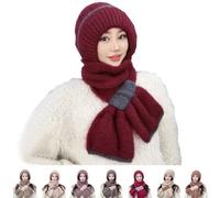 Integrated Ear Protection, Windproof Mask Scarf, 2 in 1 Knitted Hat with Hood, New Winter 2024, Versatile Windproof Scarf (Red,1PC)