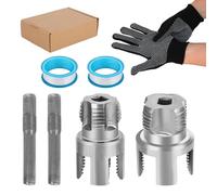 Integrated Internal & External Pipe Threading Tool Kit, Carbon Steel 1/2” and 3/4” PVC Pipe Threader Cutting Tool Parts with Thread Seal Tapes & Gloves for Various Pipelines