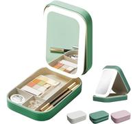 Integrated Makeup Storage Box with Light-Filling Mirror, 3 Colors Modes Makeup Bag, LED Complementary Light Cosmetic Case, Folding Case for Travel and Shopping (Green)