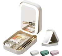 Integrated Makeup Storage Box with Light-Filling Mirror, 3 Colors Modes Makeup Bag, LED Complementary Light Cosmetic Case Makeup Touch-ups, Cosmetic Storage, Folding Case (White)