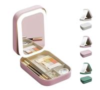 Integrated Makeup Storage Box With Light-Filling Mirror,Led Complementary Light Cosmetic Case,Makeup Storage Box With Led Light Mirror,Portable Cosmetics Case,Touch Control & Zipper Design (Pink