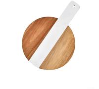 Integrated Marble Wooden Cutting Board Round Charcuterie Cheese Serving Plate With Handle For Kitchen Food Prep Brown Color Large Size 36.5cm(B)