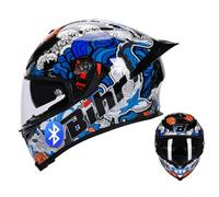 Integrated Smart Bluetooth Motorcycle Helmet, Full Face Sport Modular Helmet, Double Visor Helmet, Street Bike Helmet, Built-in Dual Speaker with Microphone DOT Approved C,M(53-54