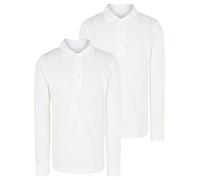 Integriti Schoolwear 2 Pack Boys Long Sleeve Plain Cotton Rich Ages 3-16y Polo Shirts Children School T-Shirt Uniform Summer White