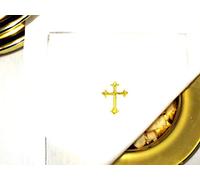 Integrity Designs White Linen Altar Cloth Gold Cross Embroidery