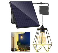intelamp Solar Shed Light 4000mAh Battery Black Metal Basket Solar Pendant Light Solar Chandelier with 16.4FT Cable, Hanging Light for Outside Garden