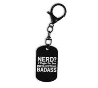 Intellectual Badass, Keychain, Keyring Stainless Steel Engraved, Clasps, Clip