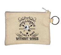 Intelligence Without Ambition is Like Bird Without Wings Key Chain Coin Purse Beige