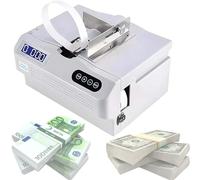 Intelligent Banknote Bundling Machine Currency Strapping Tool Currency Bundle Strapping for Bank, Automatic Small Cross Binding Machine Paper Tape Money Strapping Bundling Money(Machine+3 Rolls)