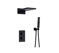 Intelligent Constant Temperature Black Brass Concealed Set into The Wall Type Booster Nozzle Waterfall with Handheld Luxury Shower Set,A