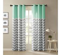 Intelligent Design Alex Chevron Curtains for Living, Modern Contemporary Grommet Room Darkening Bedroom, Geometric Window, 42X63, 2-Panel Pack, Aqua