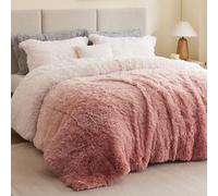 Intelligent Design Brielle, Long Shaggy Faux Fur Comforter Set, Plush Reverse, Trendy Ombre Design, Modern, Cozy All Season Bedding, Matching Sham, Full/Queen(90"x90") Blush 3 Piece