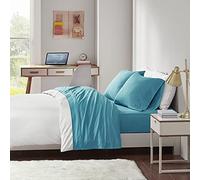 Intelligent Design Cotton Blend Jersey Knit Bed Sheet Set Wrinkle Resistant, Soft Sheets with 14" Deep Pocket, All Season, Cozy Bedding-Set, Matching Pillow Case, Full, Teal 4 Piece