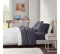 Intelligent Design Cotton Blend Jersey Knit Bed Sheet Set Wrinkle Resistant, Soft Sheets with 14" Deep Pocket, All Season, Cozy Bedding-Set, Matching Pillow Case, Full, Dark Grey 4 Piece